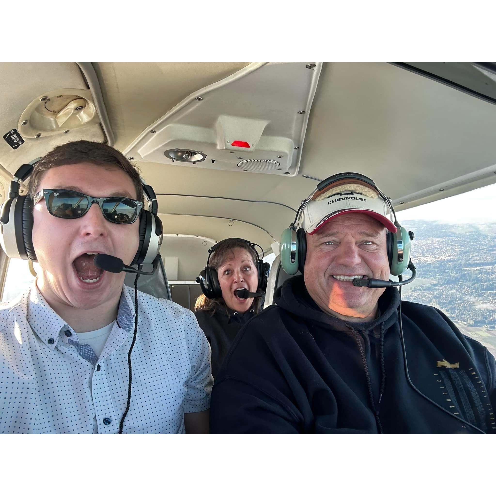 Austin taking his father Tracey and stepmother Julie flying for the first time!