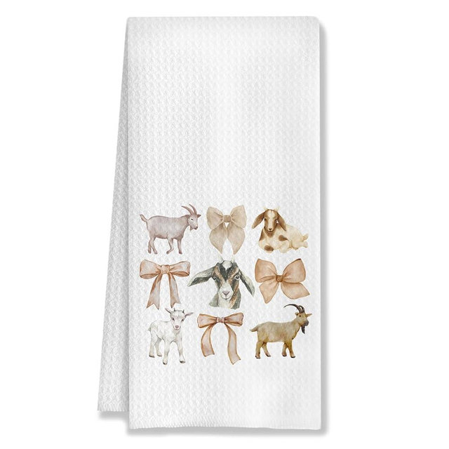 HUGANE Goat Gifts Coquette Bow Decorative Hand Towels for Bathroom & Kitchen, 16x24 Inch Tea Towels