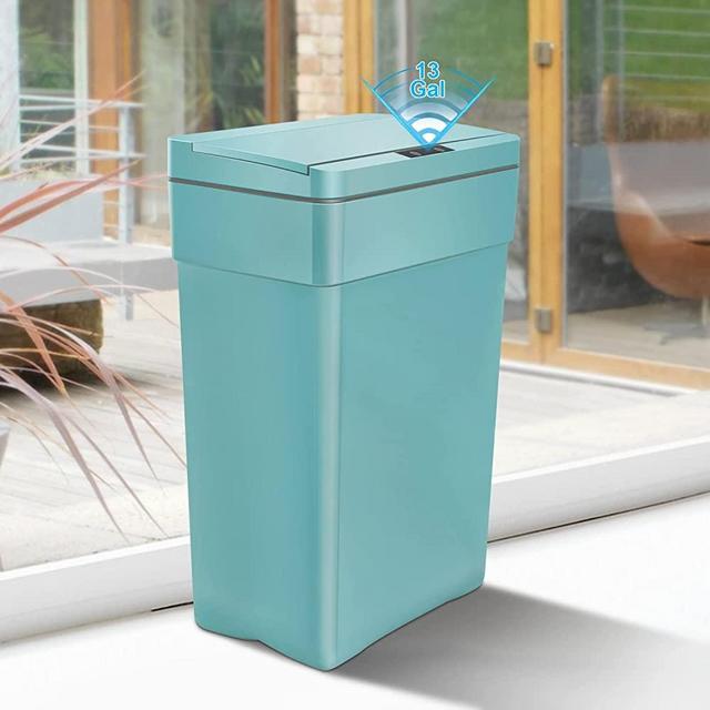 13 Gallon Touch Free Automatic Trash Can High Capacity Plastic Garbage Can Trash Bin with Lid for Kitchen Living Room Office Bathroom, 50L Electronic Motion Sensor Automatic Trash Can - Blue