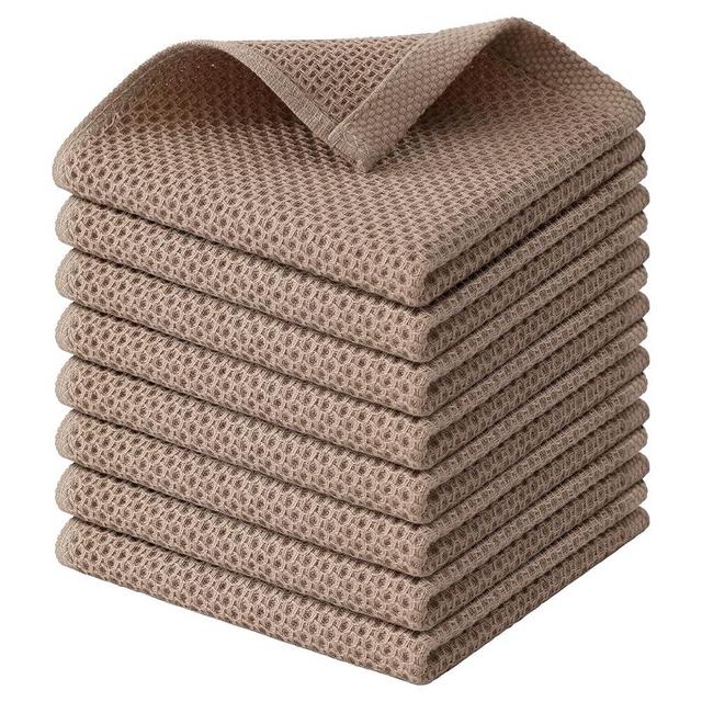 Kitinjoy 100% Cotton Kitchen Dish Cloths, 8 Pack Waffle Weave Ultra Soft Absorbent Towels for Drying Dishes, Quick Drying Kitchen Rags, 12 X 12 Inches, Tan