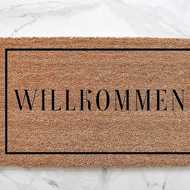 QZJDDIFN Willkommen Doormat Welcome Mat Housewarming Gift R Rug Front Door Closing German Matwelcome for Porch Decor Home Kitchen Balcony Decoration 18x30 Inch