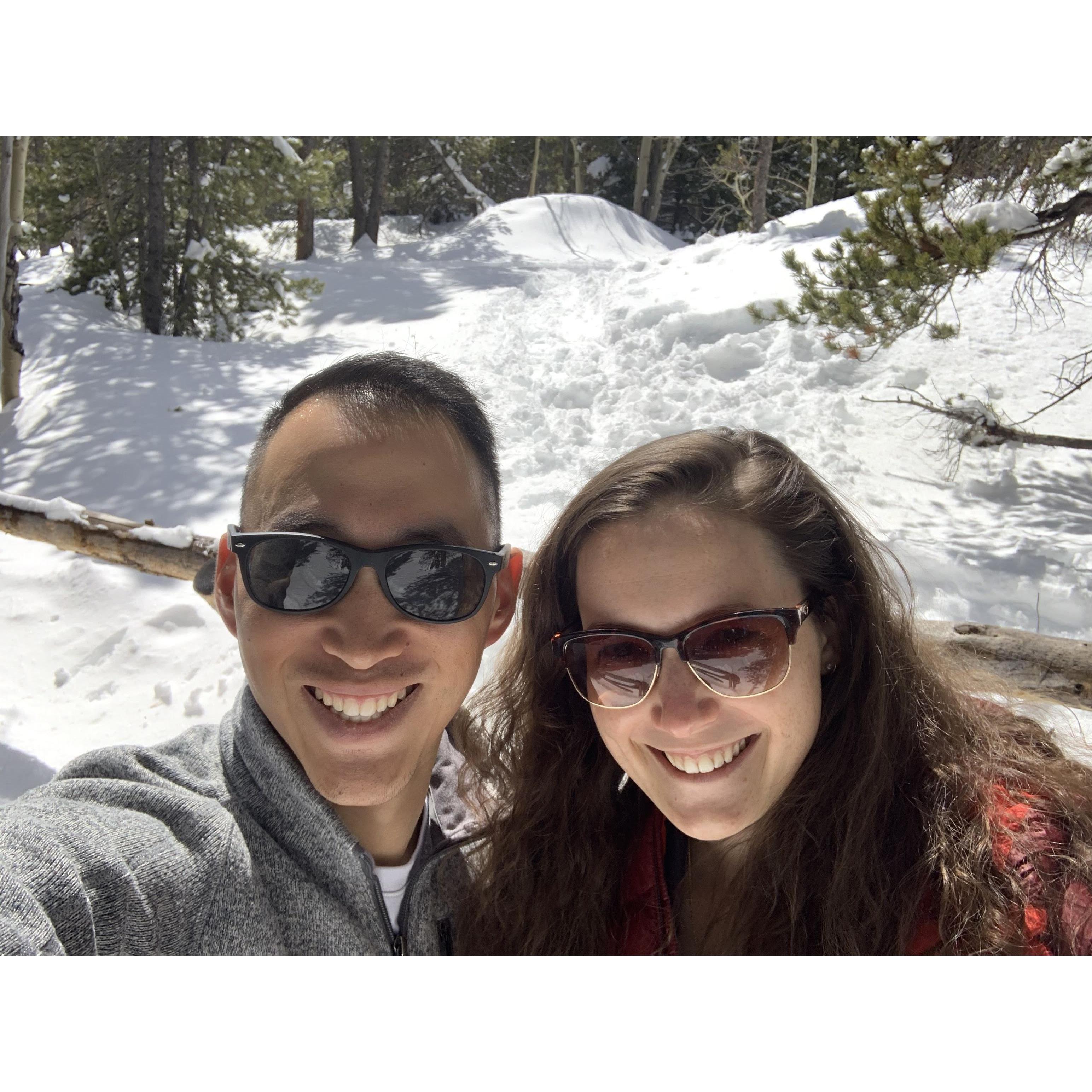 First picture together at Long's Peak trail head.