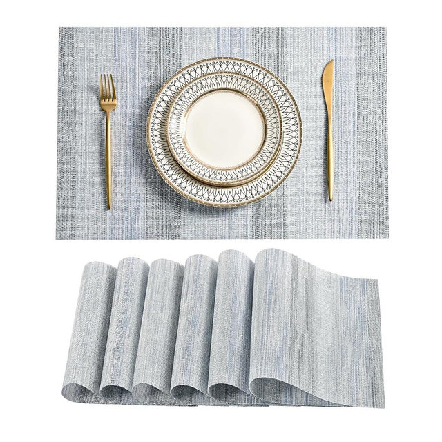 Leetaltree LightSteel Blue Placemats Set of 6 - Heat Resistant Non-Slip Place mats for Dining Table, Washable Durable PVC Vinyl Woven Table Mats（LightSteel Blue, 6）