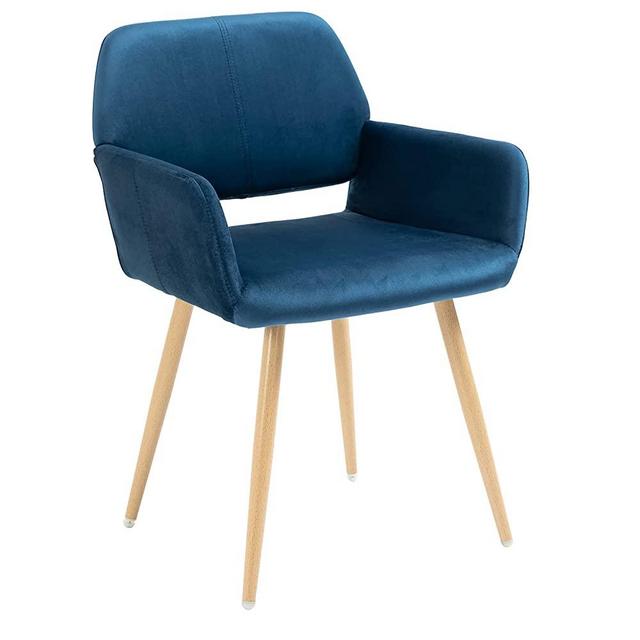 SSLine Velvet Vanity Chair Elegant Upholstered Makeup Desk Chairs for Girls Women Modern Comfy Arm Chair with Wood Grain Metal Legs in Bedroom Living Room (Blue Velvet)