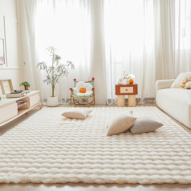 White Rabbit Plush Area Rug for Bedroom Living Room Sofa,8'X10' Faux Fur Fluffy Shaggy Rectangular Square Rug for Kids Teen Girls Room,Furry Carpet Rug for Nursery Baby Room Decor for Teenage
