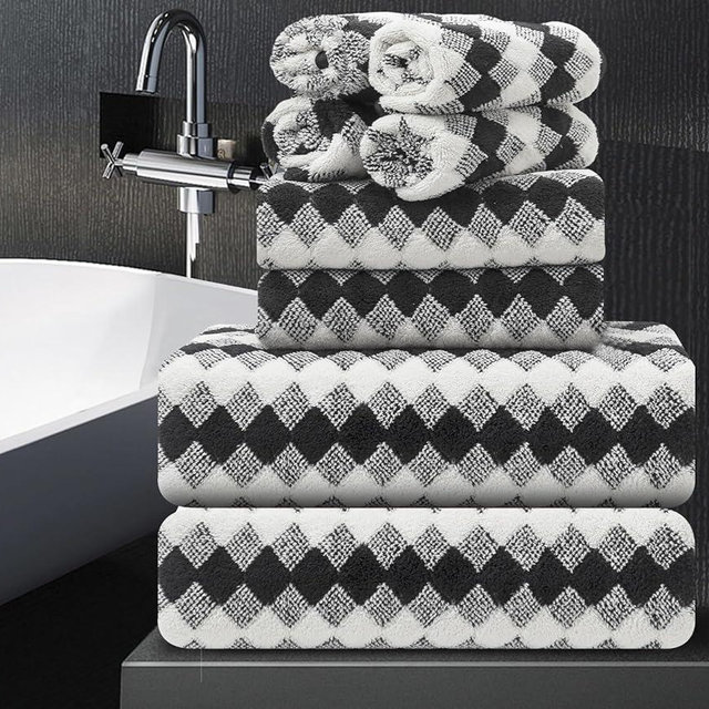 8 Piece Bathroom Towel Set Black White|2 Oversized Large Bath Towels Sheet,2 Hand Towels,4 Washcloths| 600GSM Soft Towel Set for Bathroom Hotel,Highly Absorbent Quick Dry Bath Towel Collections