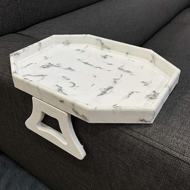 Marble Printed Sofa Arm Clip Table, Armrest Tray Table, Drinks/Remote Control/Snacks Holder (Octagon) …