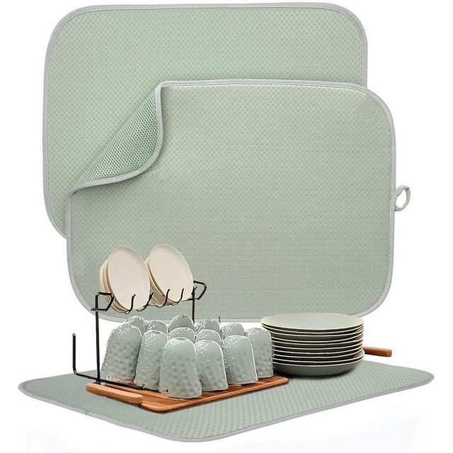 FULL BE DARE Dish Drying Mats For Kitchen Counter, Kitchen Drying Mat, Large Dish Drying Pad for Kitchen Counter, Microfiber Dish Drying Mat for Sinks, Drainer Mats, 20 x 15 inches 2 Pack (Green)