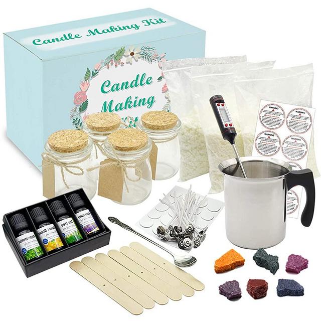 Complete DIY Candle Making Kit Supplies - Full Beginners Soy Candle Making Kit Including Soybean Wax, Dyes, Wicks, Pot, Tins & More
