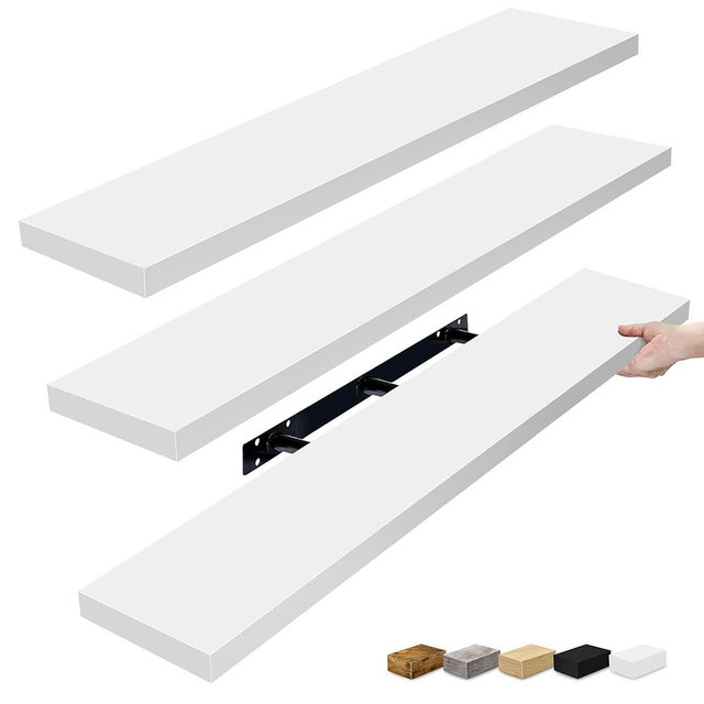 Sorbus Floating Shelves for Wall - 48 Inch Long Bathroom Shelves, Wall Decor for Bedroom, Kitchen, Living Room & Book Storage - Mounted Floating Shelf with Invisible Brackets (White, 3 Pack)