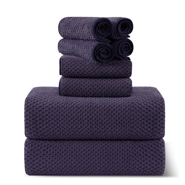 8-Piece Russian Violet Bath Towel Set, 2 Extra Large Bath Towel Sheets, 2 Hand Towels and 4 Washcloths - Highly Absorbent Quick Dry Microfiber,Ultra Soft Towel Set for Bathroom, Waffle Weave Design
