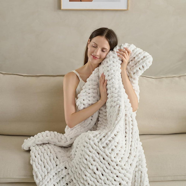 WZOWZO Chunky Knit Blanket Throw 50x60 Inches,Handmade Cable Knit Crochet Blanket,Cozy Lightweight All Season,Wrinkle-Resistant Polyester for Couch Bed Sofa Reading Nook, Beige