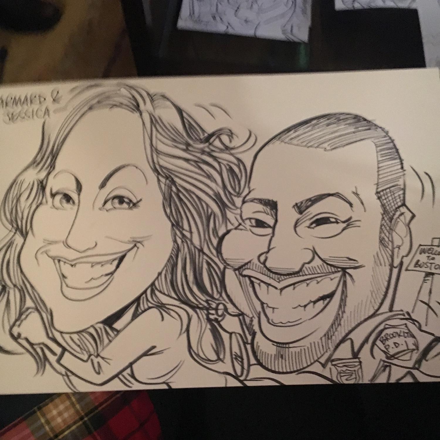 Caricature drawing at Jamie and Jeff’s engagement party