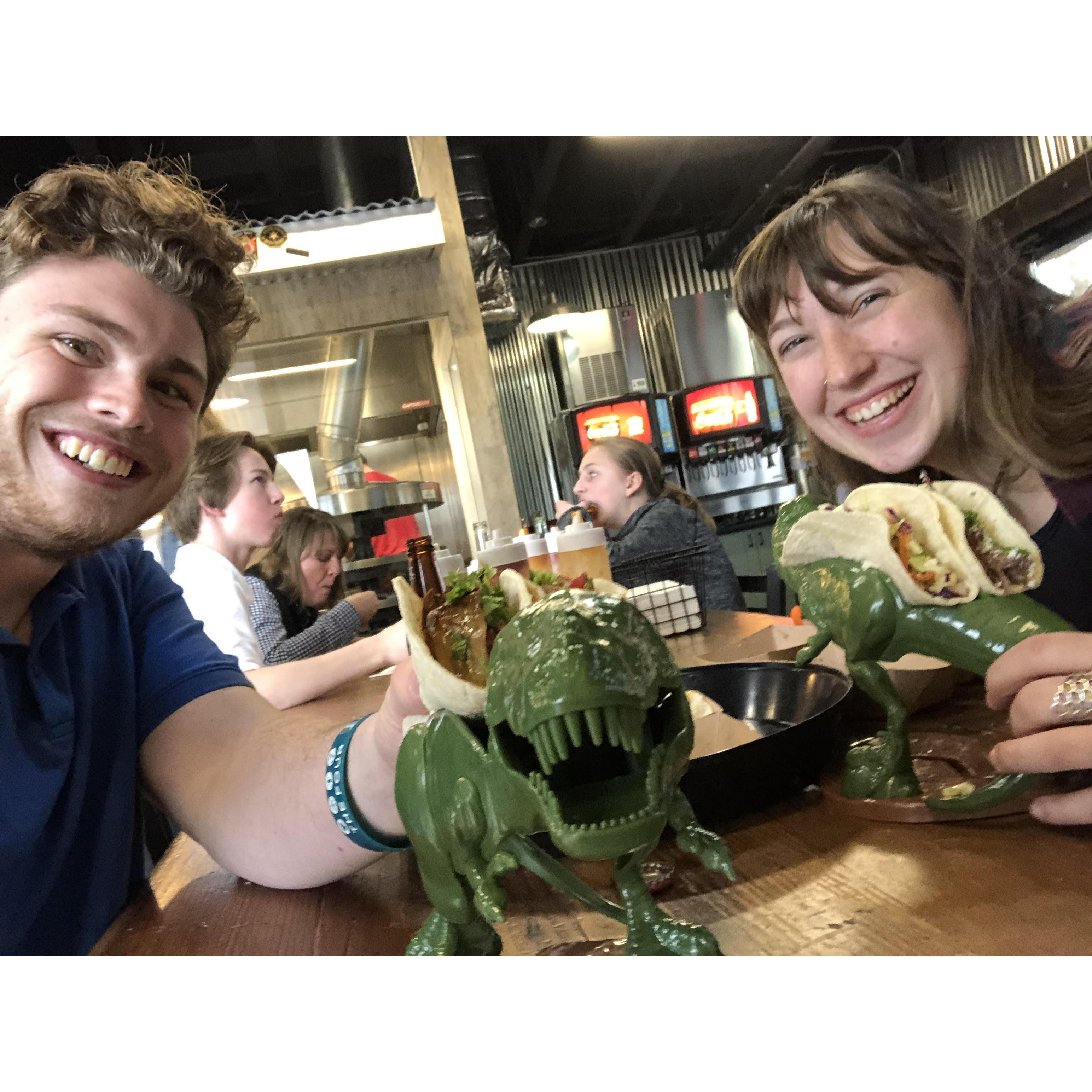 Date at Tin Roof Tacos with Tacosaruses.