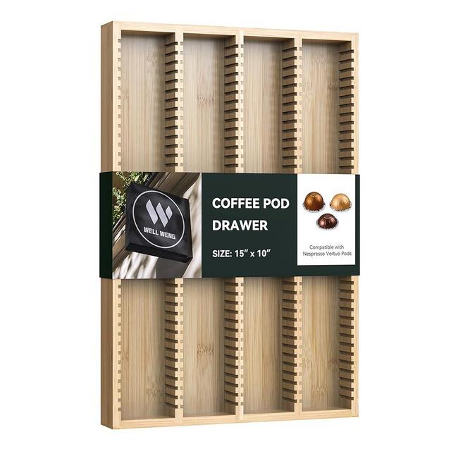 WELL WENG for Nespresso Vertuo Capsules - Premium Bamboo Coffee Pod Drawer Insert for Counter (40 Big or 52 Small pods)