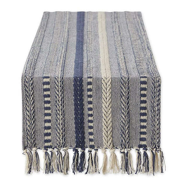 DII Farmhouse Braided Stripe Table Runner Collection, 15x72, French Blue