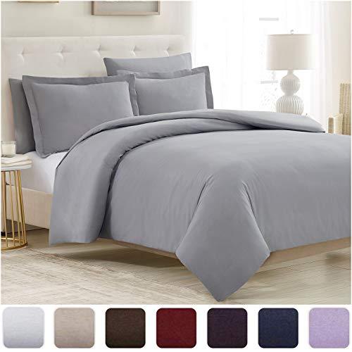 Mellanni Duvet Cover Set 5pcs - Soft Double Brushed Microfiber Bedding with 2 Shams and 2 Pillowcases - Button Closure and Corner Ties - Wrinkle, Fade, Stain Resistant (Full/Queen, Light Gray)