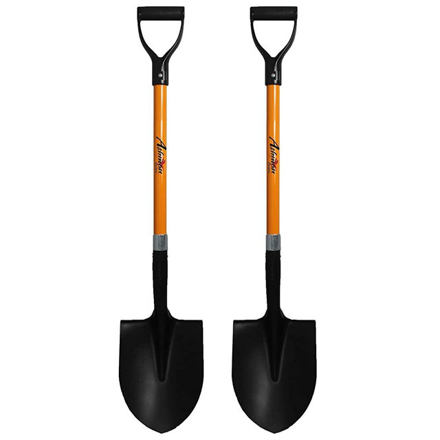 Ashman Round Shovel (2 Pack) - D Handle Grip with 41 Inches Long Shaft with a Durable Handle – Heavy Duty Blade Weighing 2.2 pounds – Orange Shovel with a Solid Build.