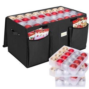 BALEINE Christmas Ornament Storage Box with Dividers, Premium Holiday Ornaments Storage Container Bin for Xmas Decorations (128 Ball, Black, Hard)