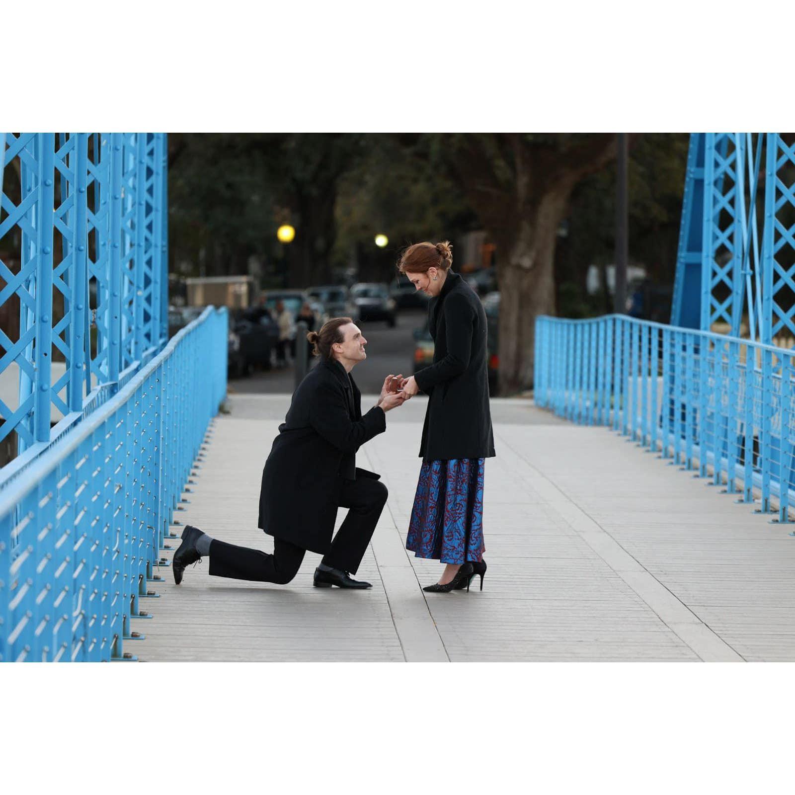 The engagement 12/24/23, New Orleans. Mott arranged for family fly in from out of town to surprise Katie on the Bayou St. John bridge.