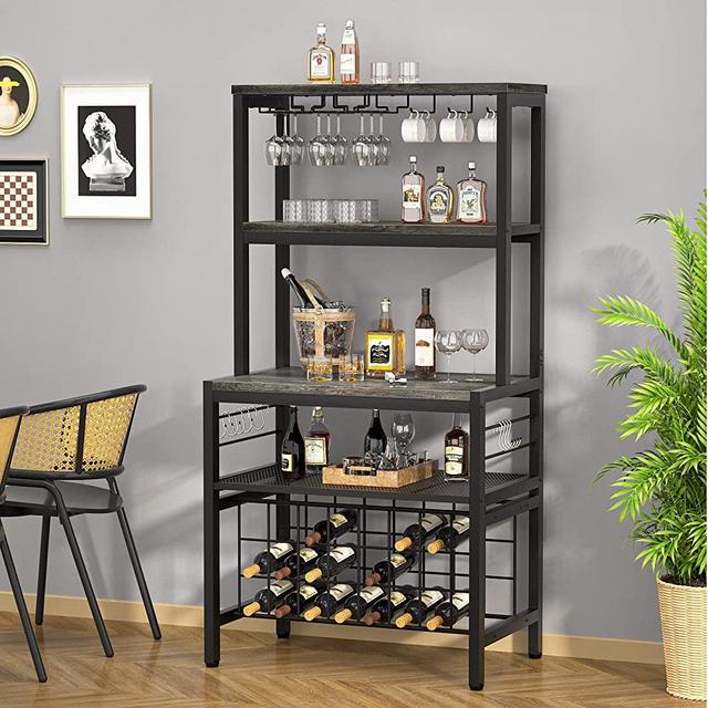Unikito Wine Rack Table, Free Standing Wine Bar Rack, Wine Bar Cabinet with GlassBottle Holder, Floor Liquor Wine Cabinet Storage, Multifunctional Bar Cabinet Stand for Home Kitchen/Dining Room, Gray