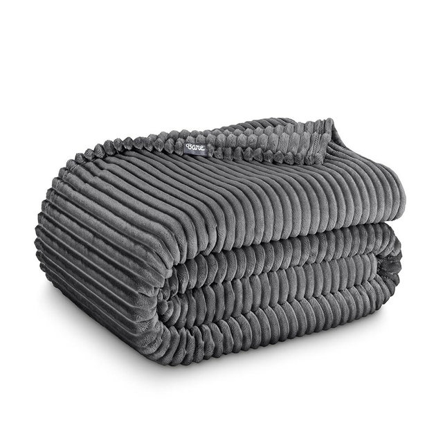Bare Home Textured Fleece Blanket - King Size - Ultra-Soft Lightweight for Bed, Sofa, and Couch - Luxury Microplush - Cozy Warm Blanket (King, Ribbed Grey)
