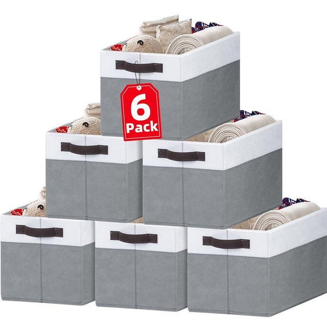 6 Pack Large Storage Baskets | Closet Shelf Nursery Organizer Bins with Handles | Foldable Fabric Storage Bins for Bedroom Bathroom Pantry | Clothes Blanket Toys Storage Organizer (14"x10"x9.5")