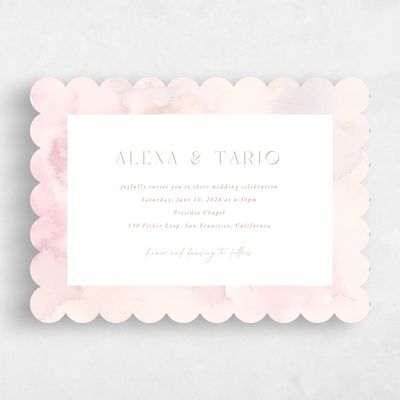Pink Scalloped Wedding Invitation - Beaux-Arts Landscape