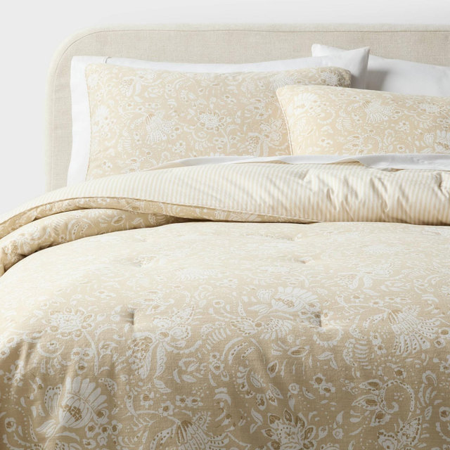 King Floral Paisley Casual Textured Cotton Reversible Comforter and Shams Set Natural - Threshold™