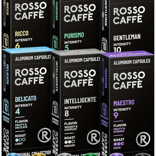 Rosso Coffee Capsules for Nespresso Original Machine - 60 Gourmet Espresso Pods Variety Pack - Compatible with Nespresso Original Line Machines (Variety 60)