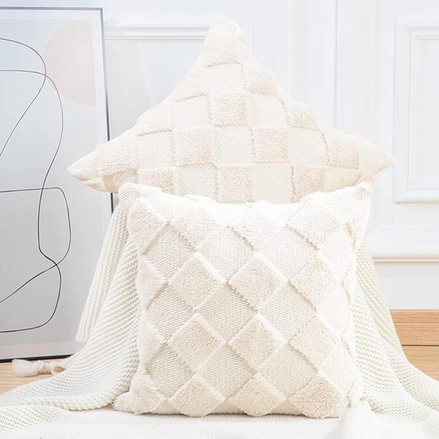 MADIZZ Set of 2 Soft Plush Short Wool Velvet Decorative Throw Pillow Covers 12x12 inch Beige Square Luxury Style Cushion Case Pillow Shell for Bedroom Sofa