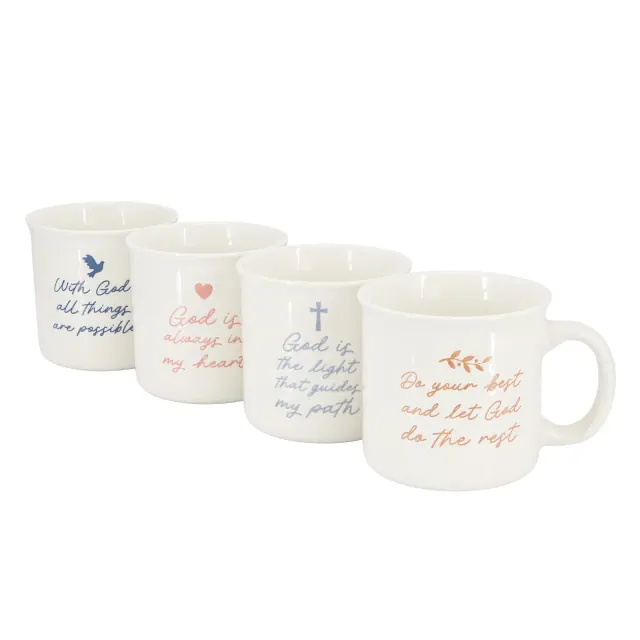 Gibson Home Daily Wisdom 4 Piece Assorted 21 Ounce Stoneware Mug Set in White