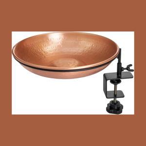 Monarch Abode Deck Mounted Bird Bath & Bird Feeder for Outdoors – Pure Copper Hand Hammered Birds Bath Bowl w/Detachable Iron Clamp, Birdfeeder and Birdbath for Outdoors Garden Backyard