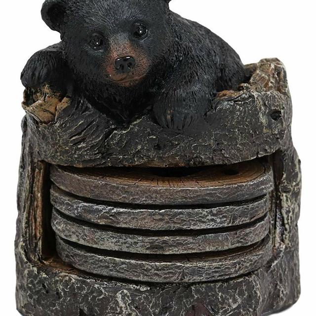 Bear Cub on Tree Trunk Stump Coaster