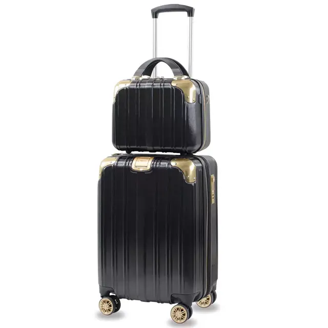American Green Travel Melrose 2-Piece Vanity Case and Carry On Luggage Set in Black/Gold