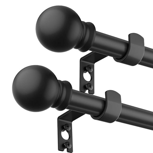 Black Curtain Rods 2 Packs for Windows 31"- 62", Decorative Drapery Rod Adjustable by Splicing, 5/8 inch Small Curtain Rod for Bedroom, Living Room, Kitchen and Outdoors