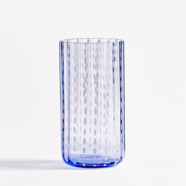 Dash Tall Tumbler Glass, Set of 4 - Light Blue/White
