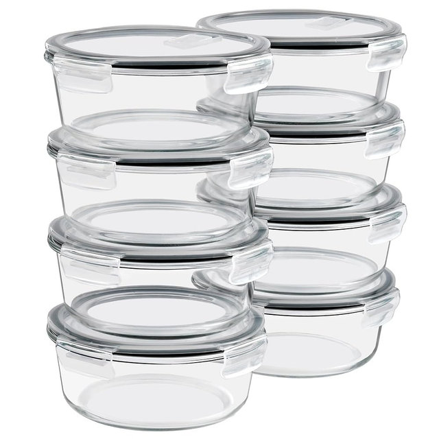 Sorbus Glass Meal Prep Containers Set, 8 Pack Round Borosilicate Glass Containers 32.7oz / 970ml, Airtight Vented Lids, Leakproof, BPA Free, Oven Microwave Freezer Dishwasher Safe, Stackable, 7x3 in