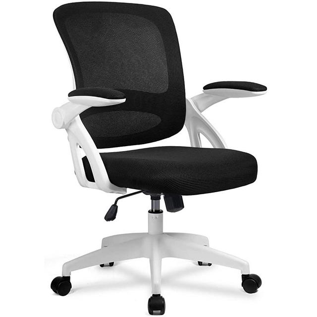 ComHoma Office Chair Ergonomic Desk Chair Mesh Computer Chair with Flip Up Armrest Mid Back Task Home Office Chair Swivel Chair with Smooth Casters White