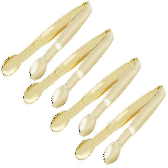 HINMAY Mini Serving Tongs 4-Inch Sugar Cube Tongs Appetizer Tongs, Set of 4 (Gold)