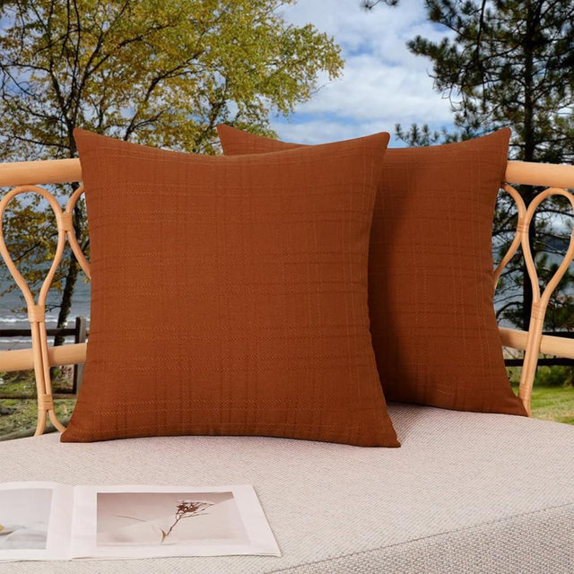 Kevin Textile Pack of 2 Outdoor Waterproof Pillow Covers Checkered Decorative Cushions Sham Throw Pillowcases Shell for Patio Tent Garden Couch Bed Sofa 24x24 Inch Burnt Orange