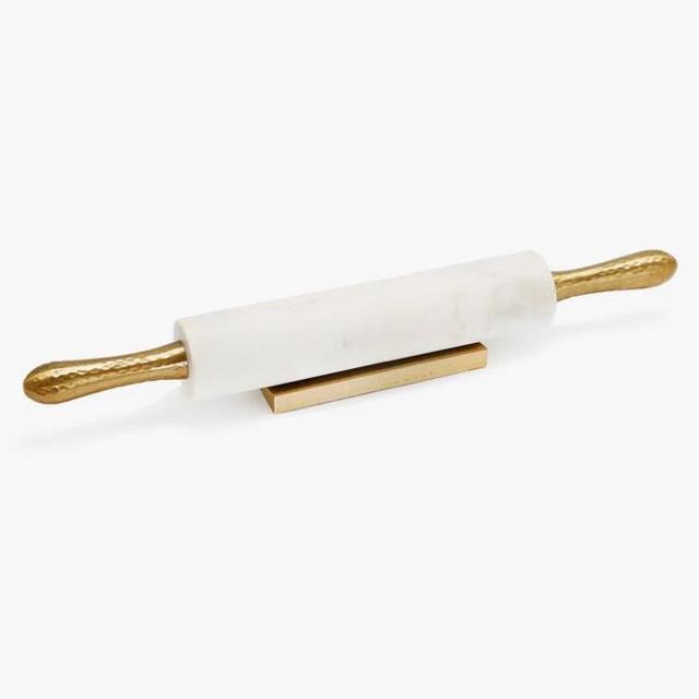 ClassicTouch White Marble Rolling Pin Hammered Handles And Base | Wayfair