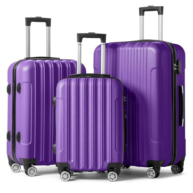 Karl home Luggage Set of 3 Hardside Carry on Suitcase Sets with Spinner Wheels & TSA lock, Portable Lightweight ABS Luggages for Travel, Business - Purple (20/24/28)