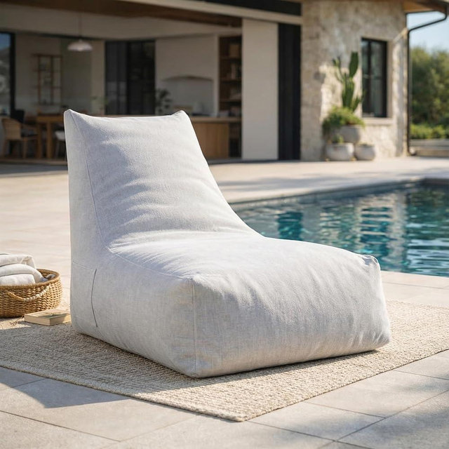 Christopher Knight Home Lila Outdoor Bean Bag Chair, Fabric Bean Bag Lounger for Adults and Kids, Outdoor Comfy Reading Chair, Patio Lounge Sofa for Poolside Garden, Gray