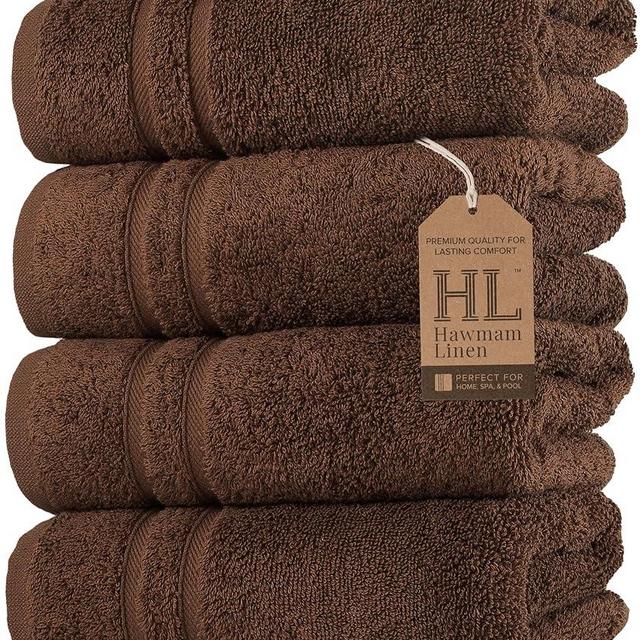 Hawmam Linen Brown Hand Towels 4 Pack Turkish Cotton Premium Quality Soft and Absorbent Small Towels for Bathroom