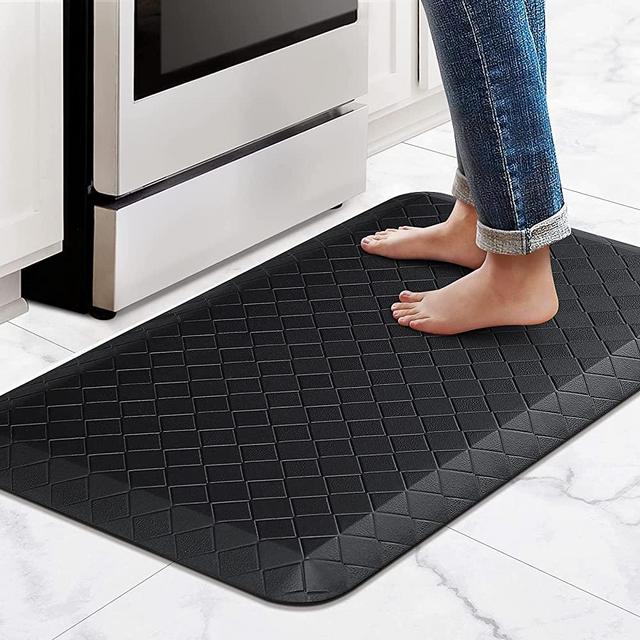 HappyTrends Kitchen Floor Mat - 3/4 Inch Thick Anti-Fatigue Kitchen Rug,Waterproof Non-Slip Kitchen Mats and Rugs Heavy Duty Ergonomic Comfort Rug for Kitchen,Office,Sink,Laundry,(17.3" x 28", Black)