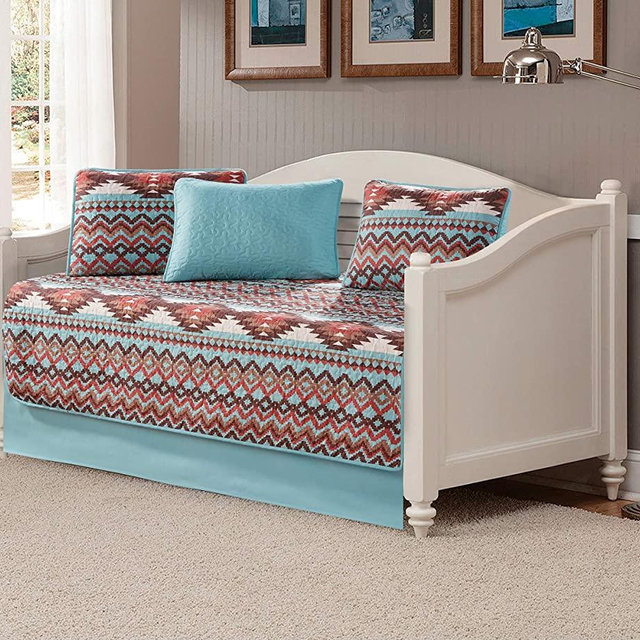 Rugs 4 Less Rustic Southwestern Quilt Stitched Western Bedspread Bedding Set with Tribal Native American Patterns - Utah (Turquoise, Daybed)