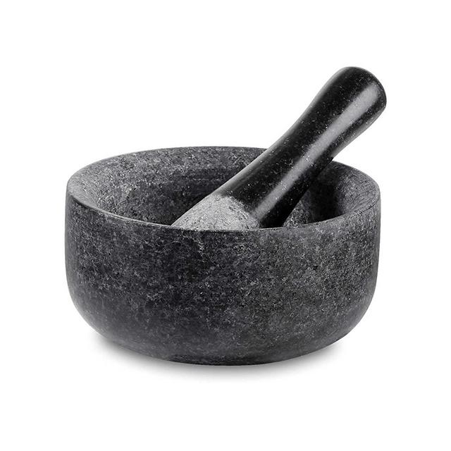 Velaze Granite Mortar and Pestle Set, 6.5 inch Pestle and 19.5 oz  Mortar,Natural Unpolished, Non Porous Spice Grinder, Small Bowl for Kitchen  Spices