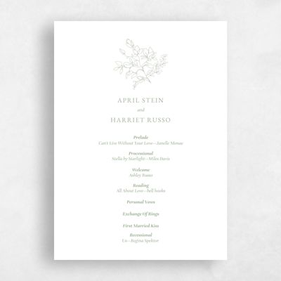 Sage, Green Wedding Program - Essenza Letterpress