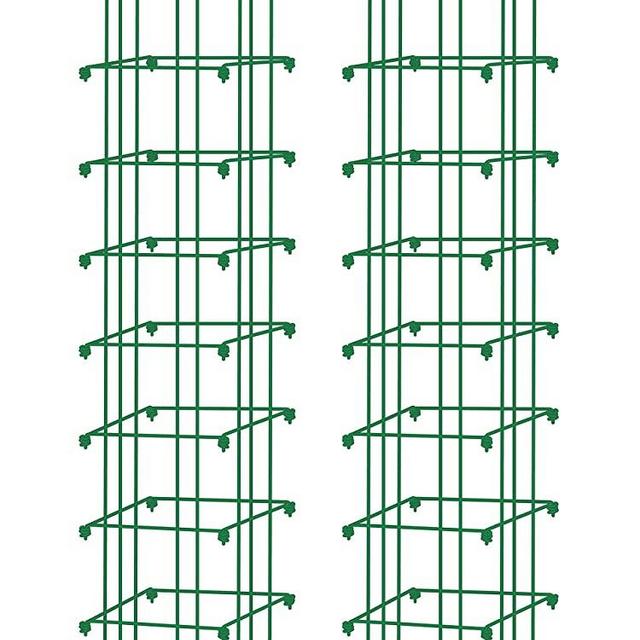 Square Heavy Gauge Extra Tall Easy Fold Tomato Cage, 14.25" x 14.25" x 65", Set of 2 Green